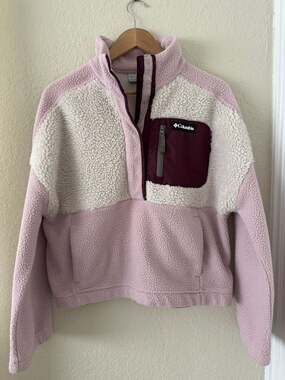 Columbia Women's Lodge Sherpa Fleece Pullover in Chalk, Dusty Pink, and Fig